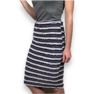 English Factory Blue White Tweed Striped Pencil Skirt Women's Size Medium